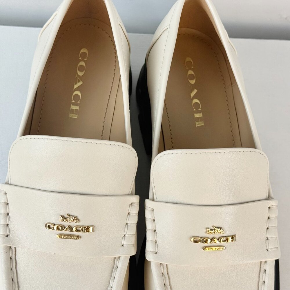 Women's 8.5 -COACH Ruthie Platform Loafer Chalk Leather Slip on with Logo Accent - Picture 5 of 14